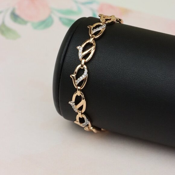 "Elegant Rose Gold Leaf Link Bracelet with Crystal Accents, XPBL0733 - Picture 8 of 11